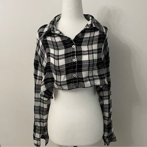cropped button down plaid shirt